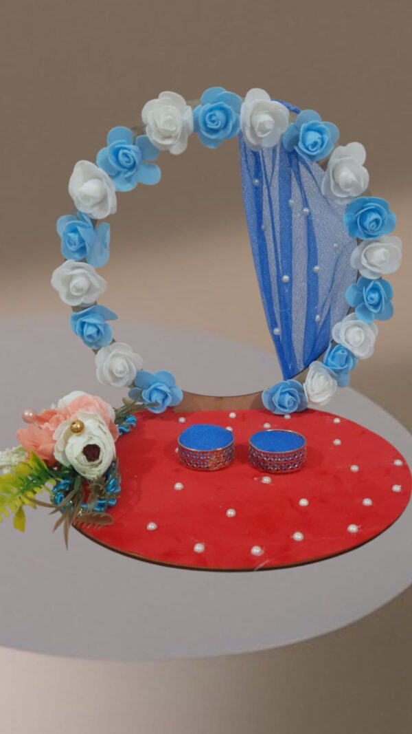 Designer Engagement Ring Platter with Blue Floral Arch