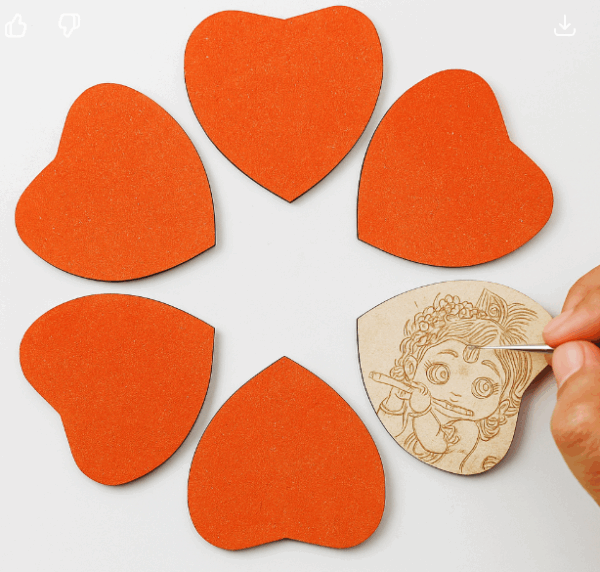 6 Heart MDF Wooden Plates Coasters for DIY Craft, Mandala Art, Resin Art, Painting, Decoration Craft Kit Size- 5 inch - Image 2