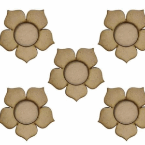 Wooden MDF Decorative Flower-Shaped Diya Holders (Set of 5)