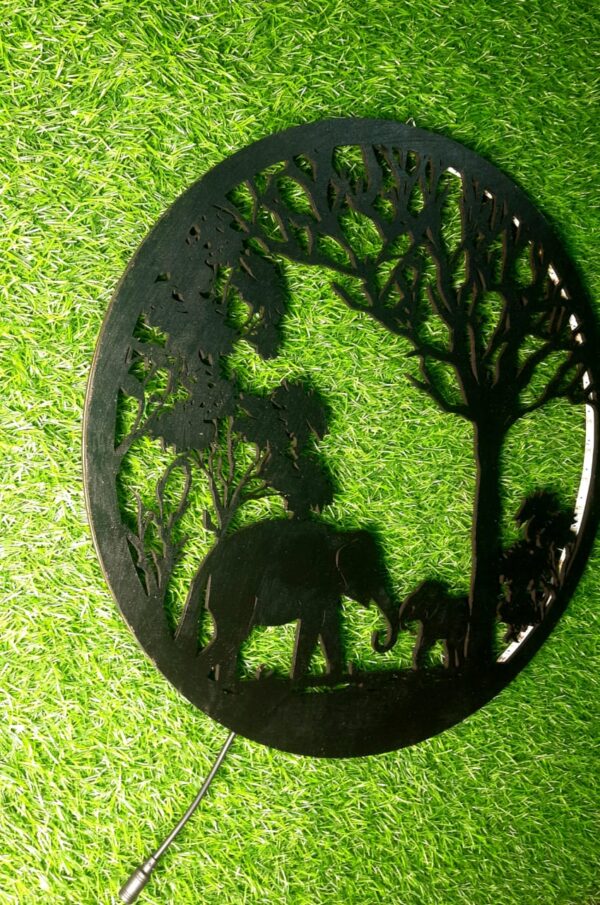 MDF Laser Cut LED Backlit Elephant Family Forest Wall Art - Image 2