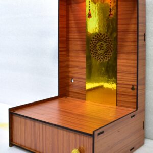 “Heartily Shree Wooden Pooja Stand – Compact, Elegant & LED-Lit Temple for Home & Office(H-15, L-8, W -10 Inch)