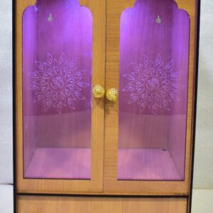 “Elegant Wooden Laser-Cut Pooja Mandir with LED Lights & Drawer – Perfect for Home & Office Decor” (H-16, L-9, W-12 Inch)