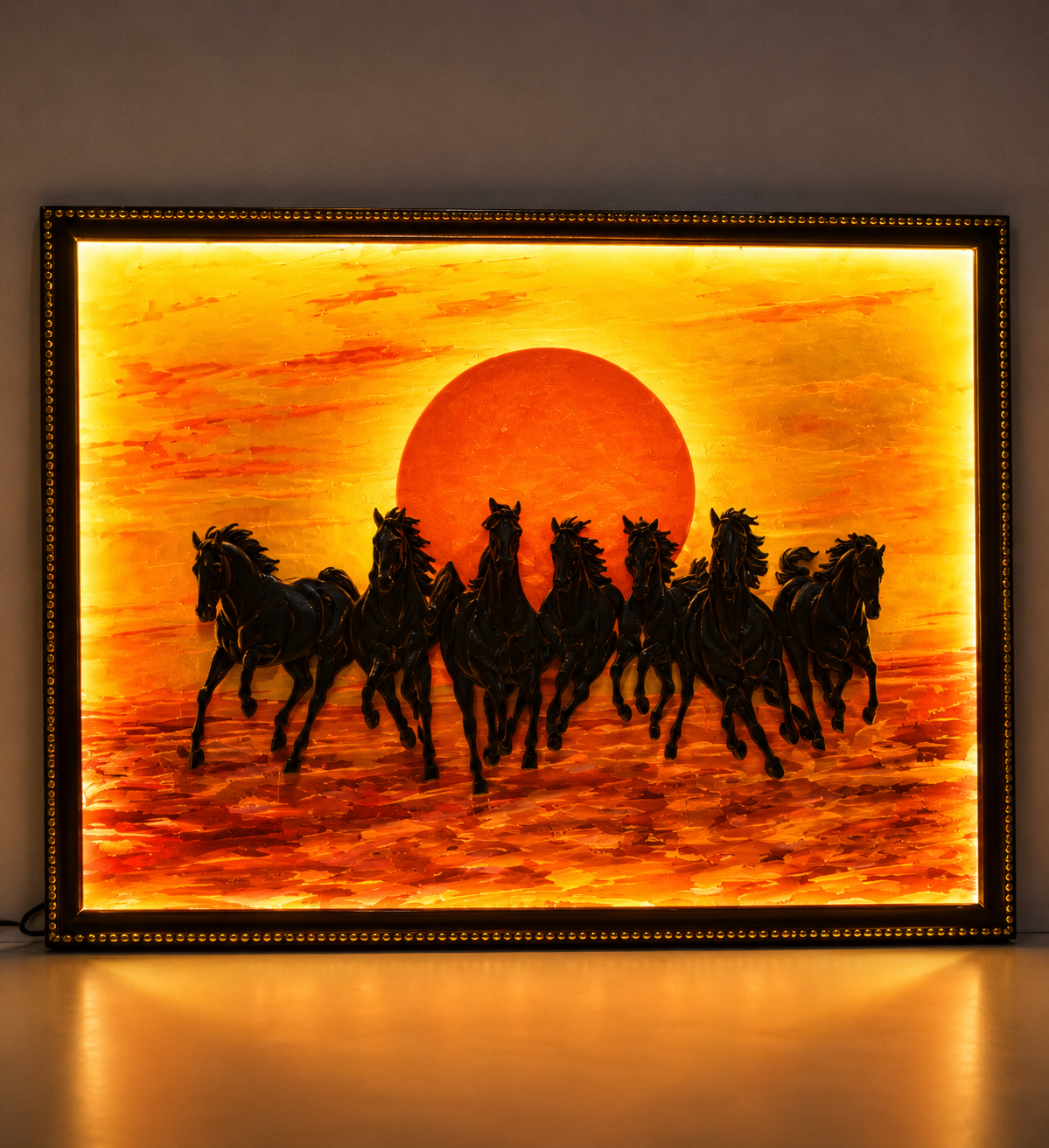 Illuminate Your Space with the Majestic 7 Running Horses LED Wall Art