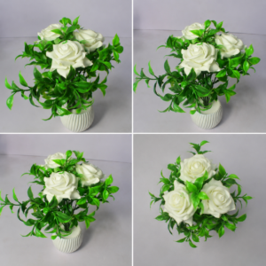 Elegant White Rose Artificial Flower Pot | Premium Home & Office Décor