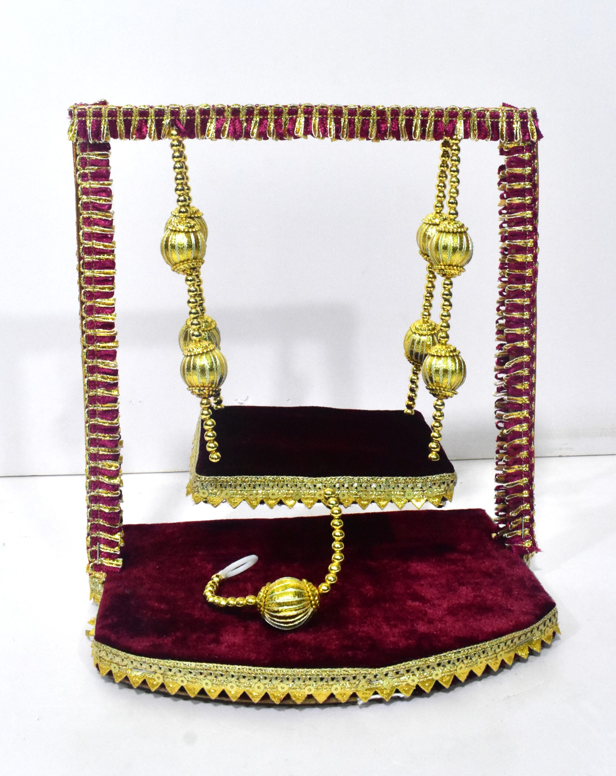 Beautiful Laddu Gopal Jhula – Elegant Velvet & Golden Finish | Shikha Art Craft