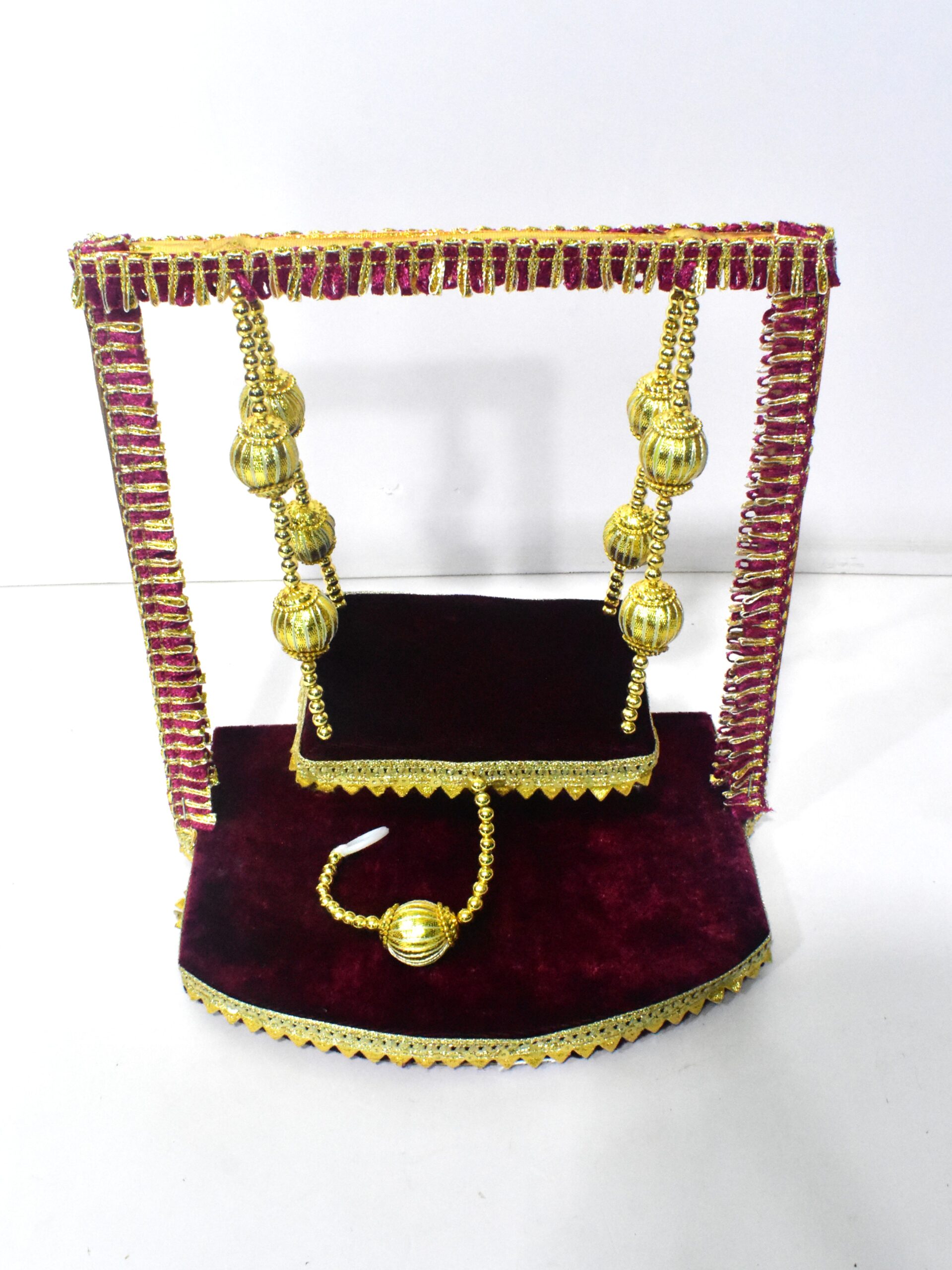 Beautiful Laddu Gopal Jhula – Elegant Velvet & Golden Finish | Shikha Art Craft - Image 2