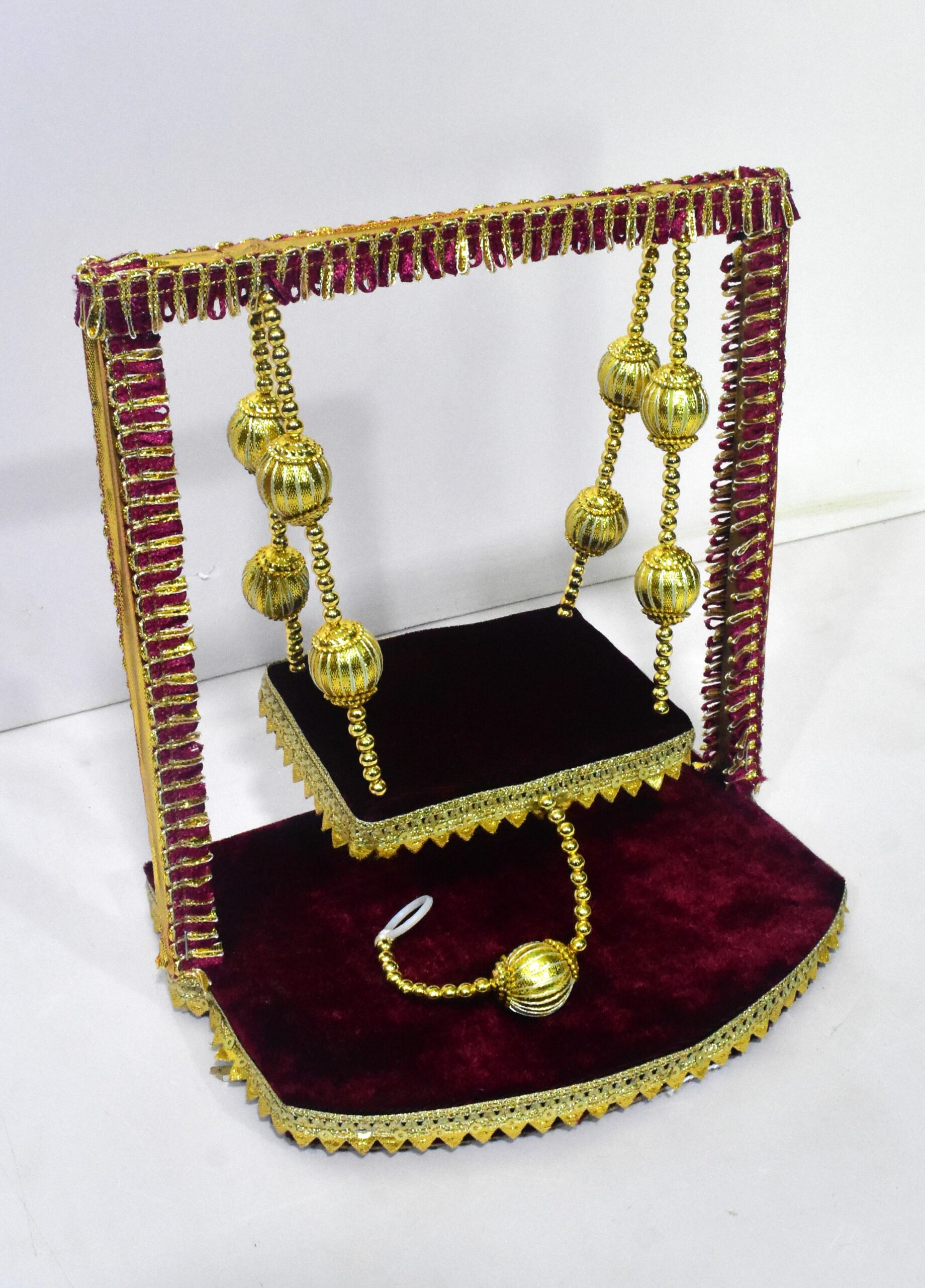 Beautiful Laddu Gopal Jhula – Elegant Velvet & Golden Finish | Shikha Art Craft - Image 3