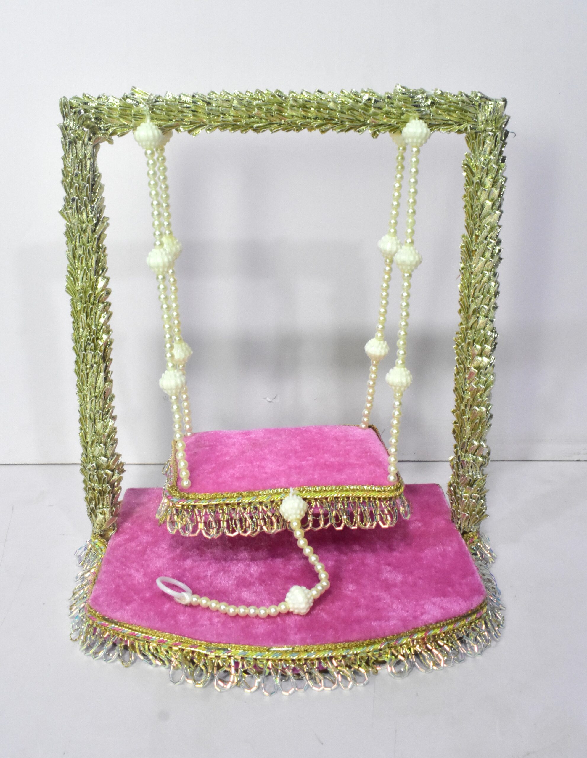 Elegant Pink Pearl Laddu Gopal Jhula – Premium Handmade Swing | Shikha Art Craft