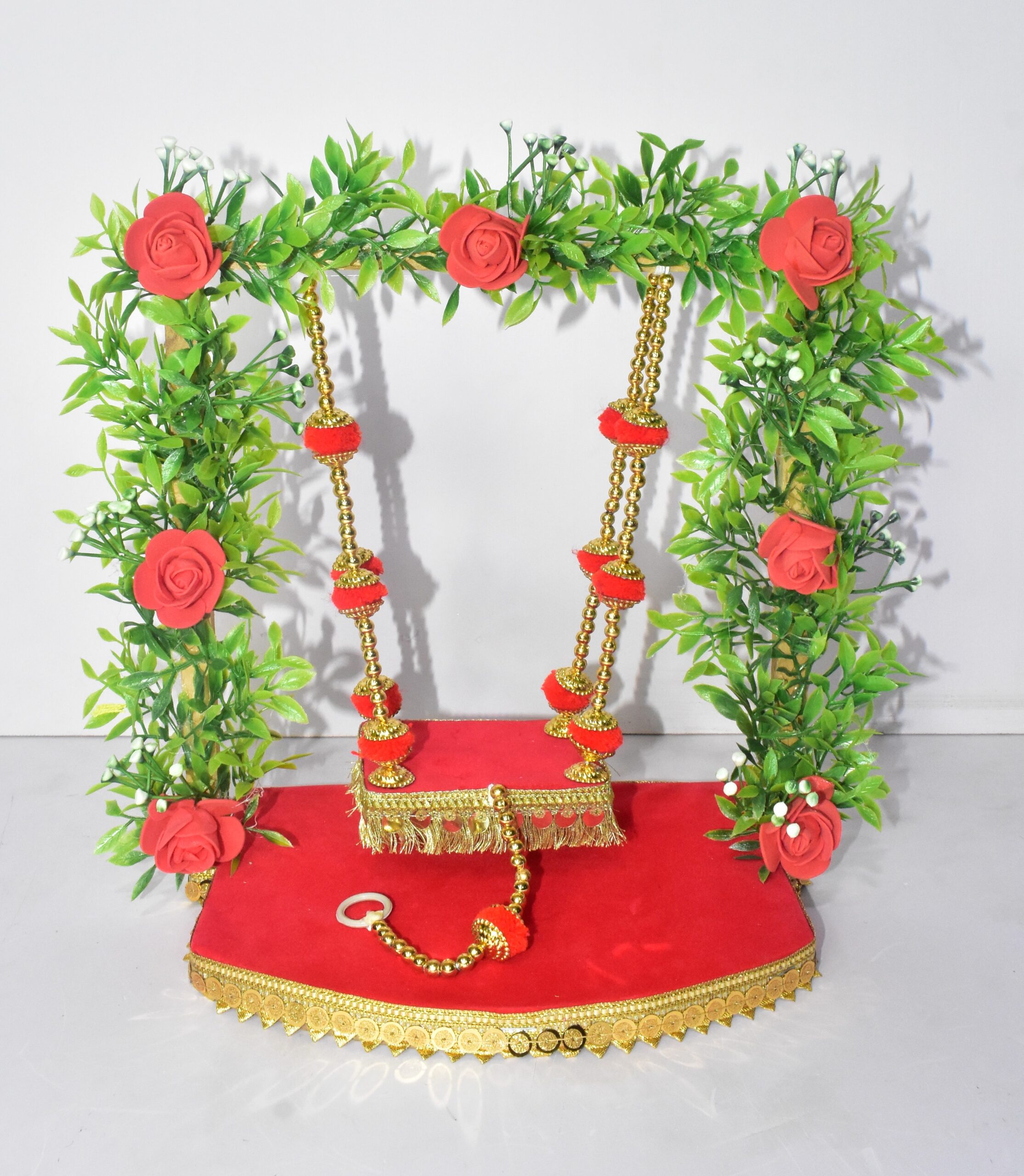 Designer Floral Laddu Gopal Jhula – Premium Rose Garden Swing | Shikha Art Craft