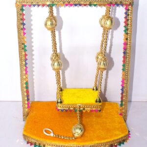 Luxury Yellow Velvet Laddu Gopal Jhula – Handcrafted Divine Swing | Shikha Art Craft