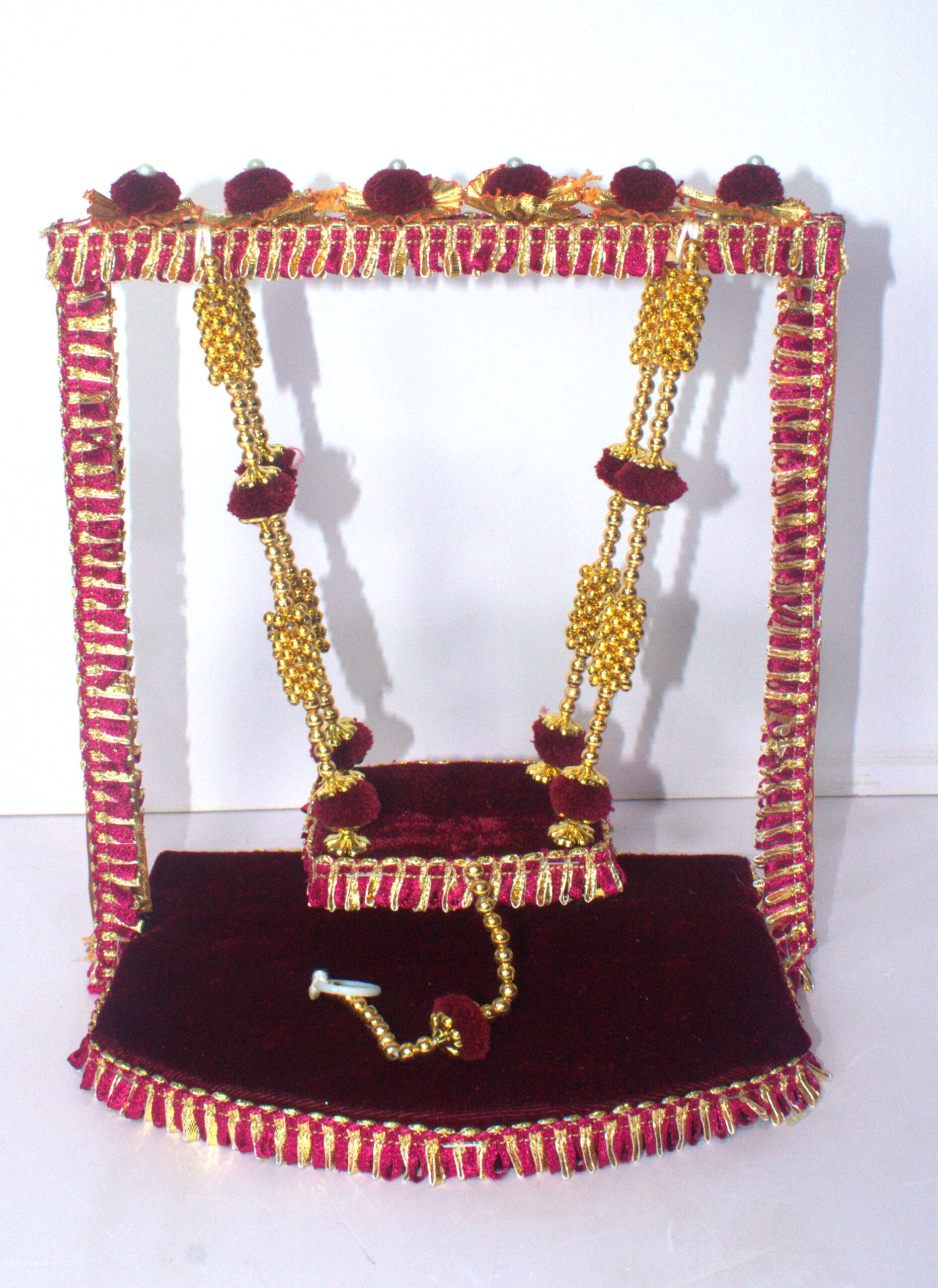 Royal Maroon Velvet Laddu Gopal Jhula – Premium Handmade Swing | Shikha Art Craft