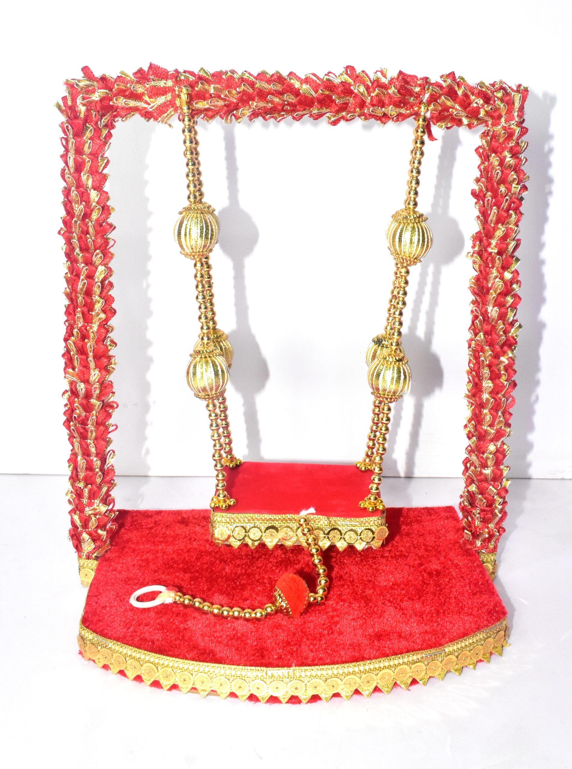 Premium Red Velvet Laddu Gopal Jhula – Royal Handmade Swing | Shikha Art Craft