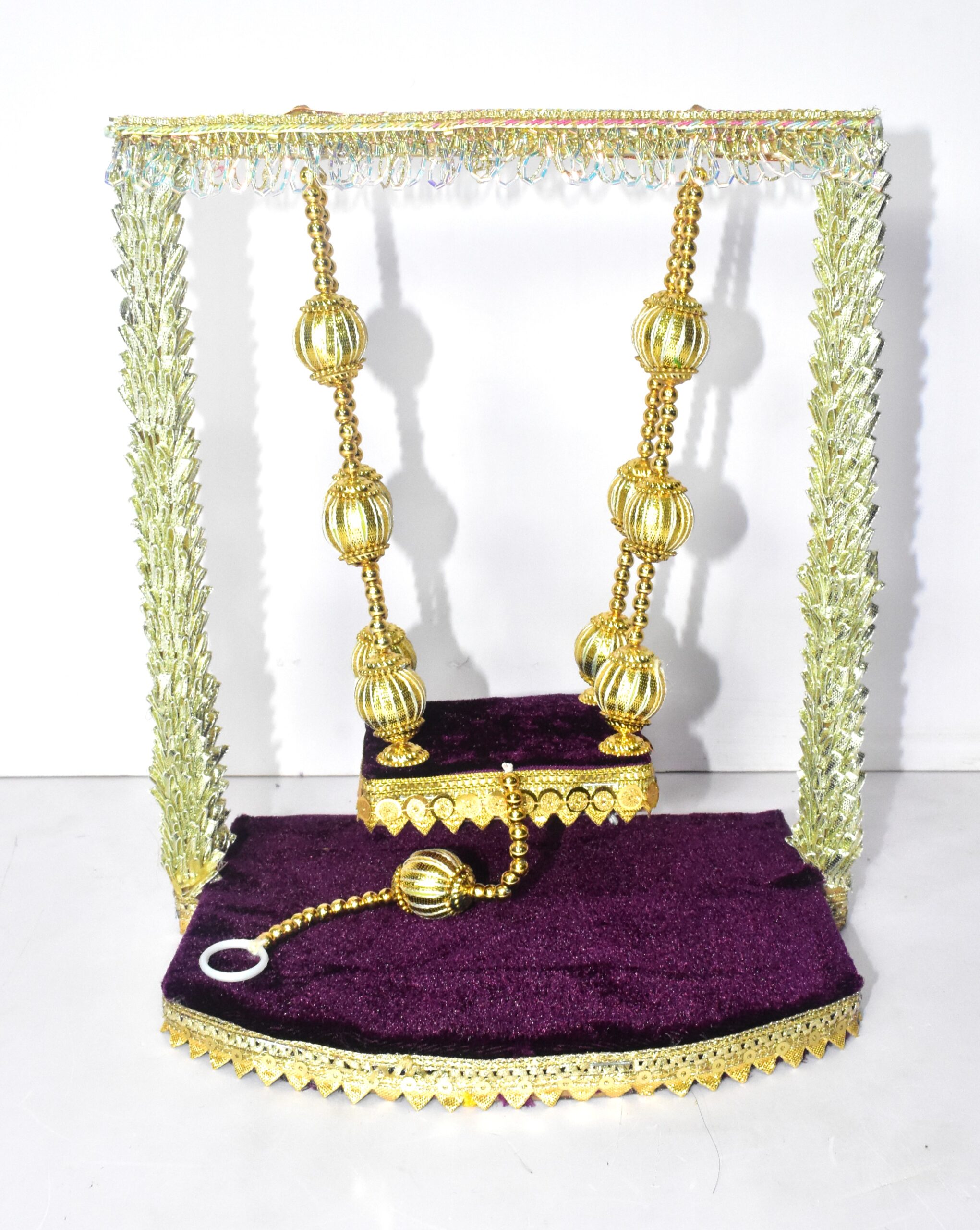 Royal Purple Velvet Laddu Gopal Jhula – Premium Golden Swing for Divine Décor
