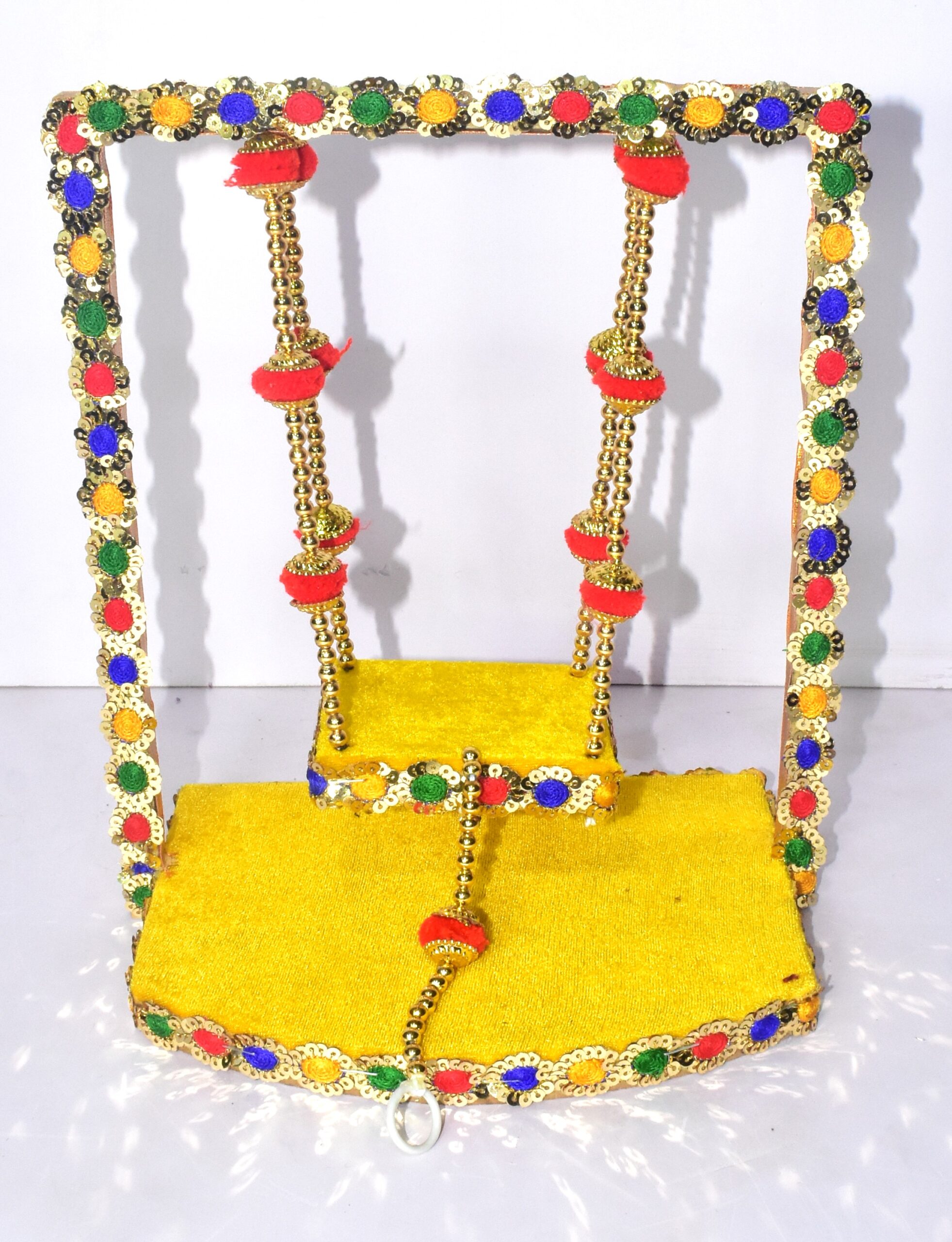 Handcrafted Laddu Gopal Jhula – Elegant Sequin & Velvet Swing for Your Mandir