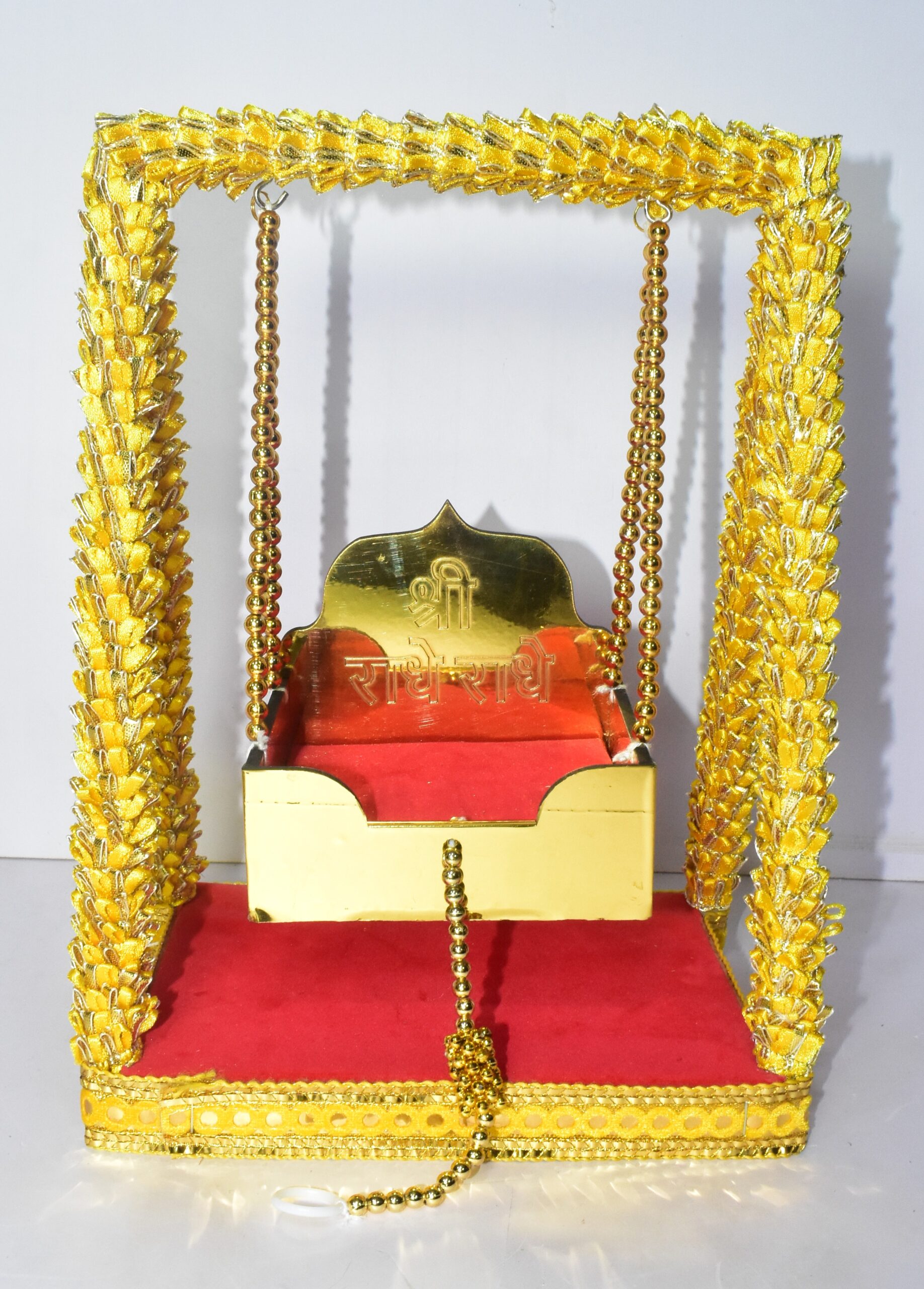 Premium Radhe Radhe Laddu Gopal Jhula – Royal Golden Swing for Divine Worship