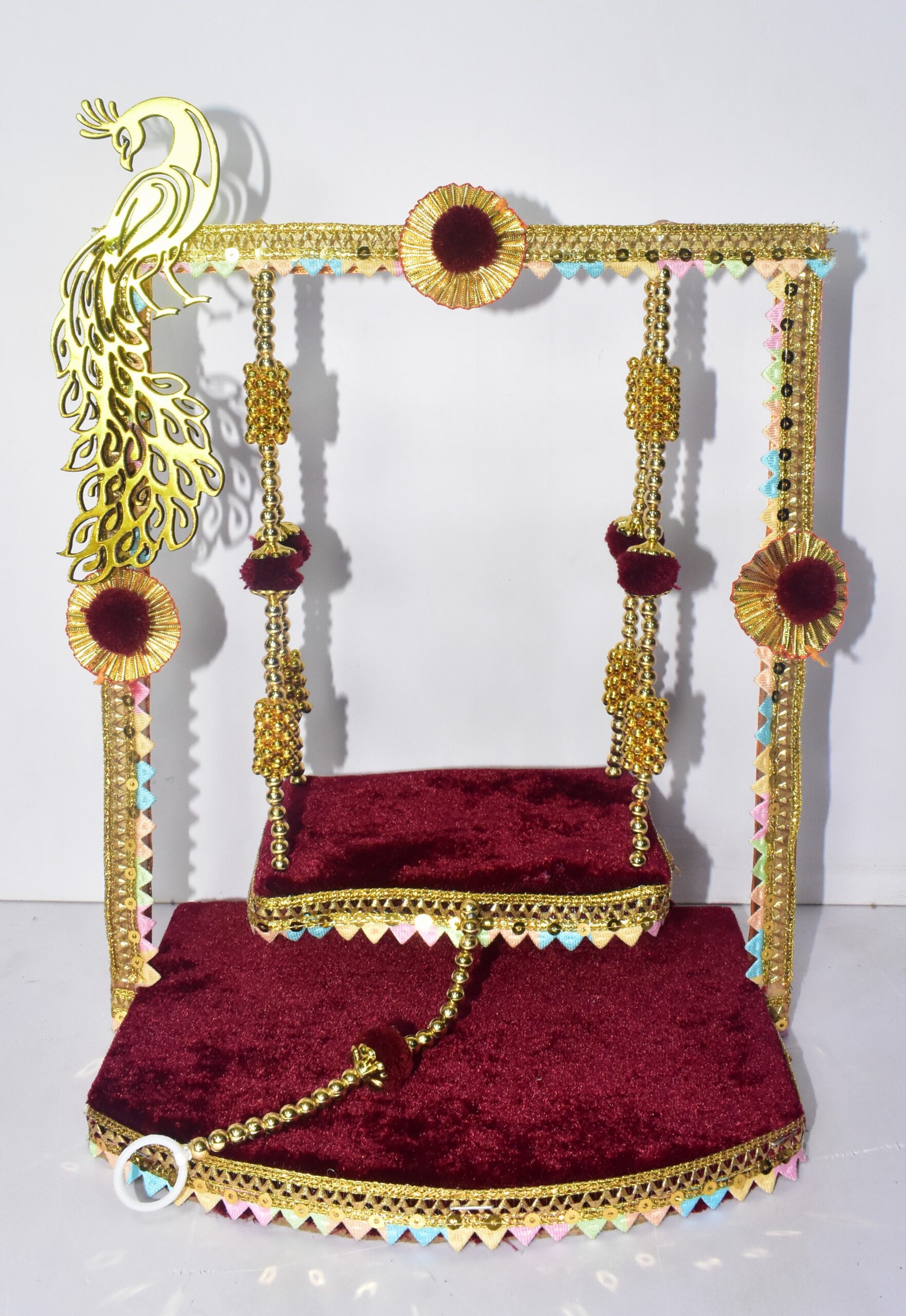 Royal Peacock Laddu Gopal Jhula – Premium Velvet Swing for Divine Elegance