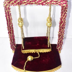 Royal Maroon Laddu Gopal Jhula – Premium Velvet Swing with Golden Elegance