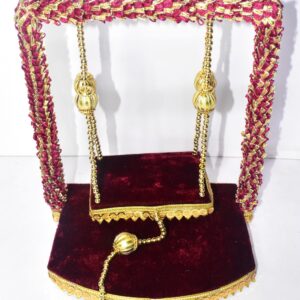 Royal Maroon Laddu Gopal Jhula – Premium Velvet Swing with Golden Elegance