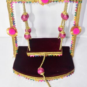 Elegant Maroon Laddu Gopal Jhula – Premium Velvet Swing with Golden Bead Design