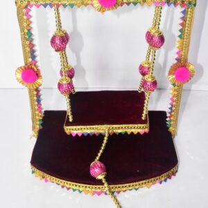 Elegant Maroon Laddu Gopal Jhula – Premium Velvet Swing with Golden Bead Design
