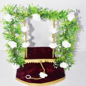 Elegant White Floral Laddu Gopal Jhula – Premium Velvet Swing for Divine Grace