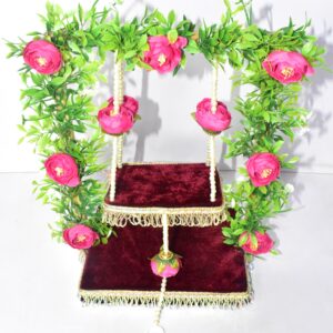 Luxury Pink Floral Laddu Gopal Jhula – Elegant Pearl Swing for Divine Décor