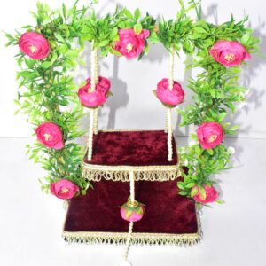 Luxury Pink Floral Laddu Gopal Jhula – Elegant Pearl Swing for Divine Décor