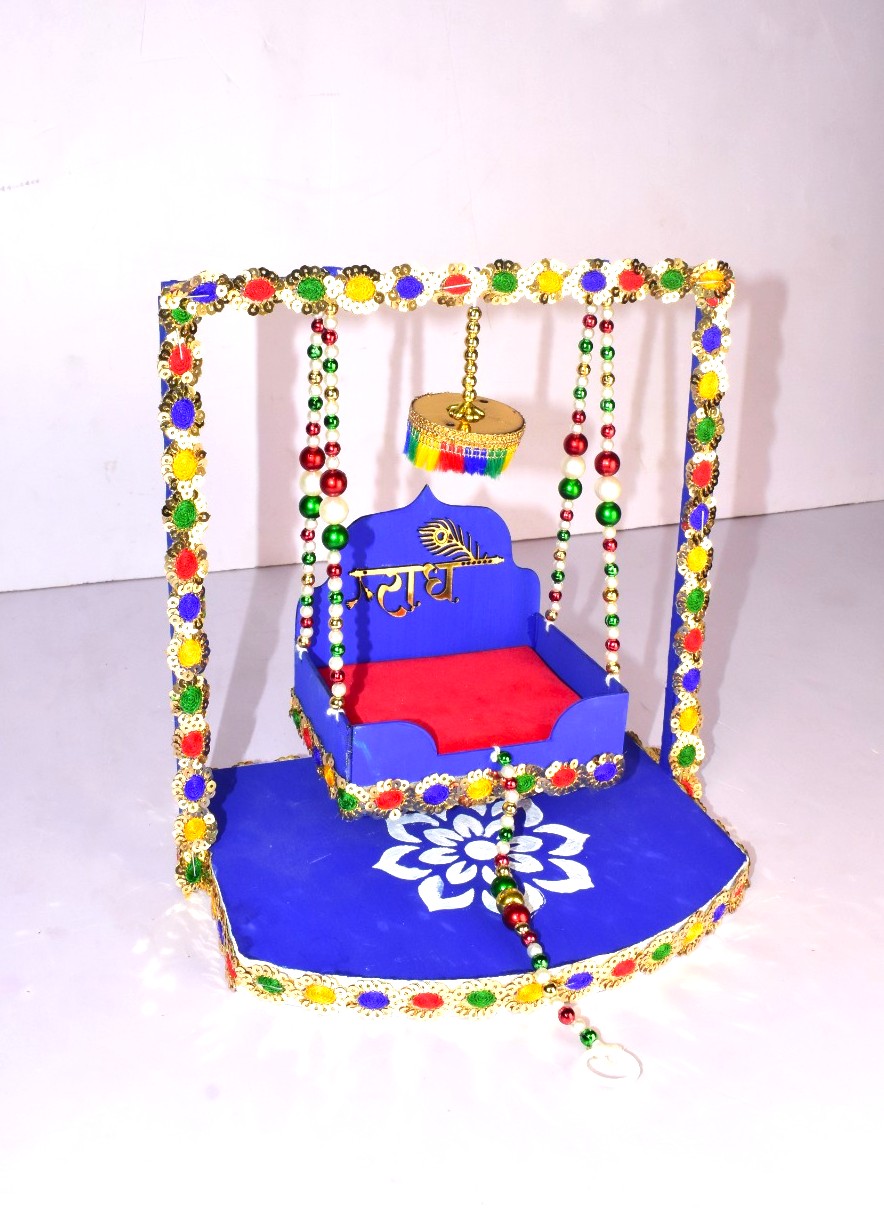 Handcrafted Radha Krishna Jhula for Janmashtami | Decorative Laddu Gopal Swing with Colorful Beads & Premium Finish - Image 2