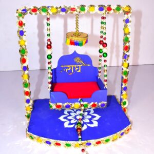Handcrafted Radha Krishna Jhula for Janmashtami | Decorative Laddu Gopal Swing with Colorful Beads & Premium Finish
