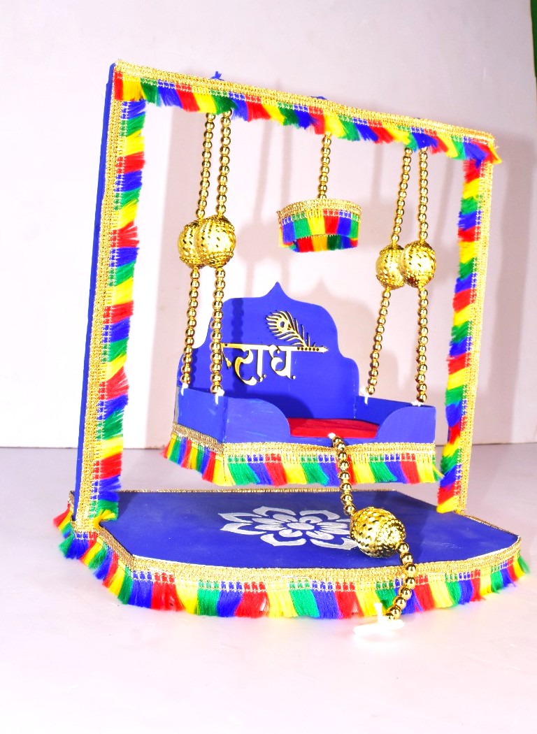Premium Handcrafted Radha Krishna Jhula for Laddu Gopal | Colorful Tassel Swing for Janmashtami & Home Temple Decor - Image 3