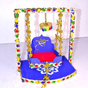 Luxury Handcrafted Radha Krishna Jhula for Laddu Gopal | Decorative Golden Beads & Multicolor Stone Swing for Janmashtami