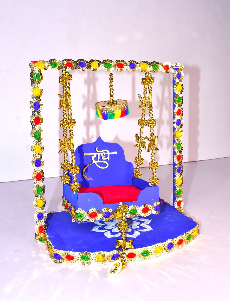 Luxury Handcrafted Radha Krishna Jhula for Laddu Gopal | Decorative Golden Beads & Multicolor Stone Swing for Janmashtami - Image 3