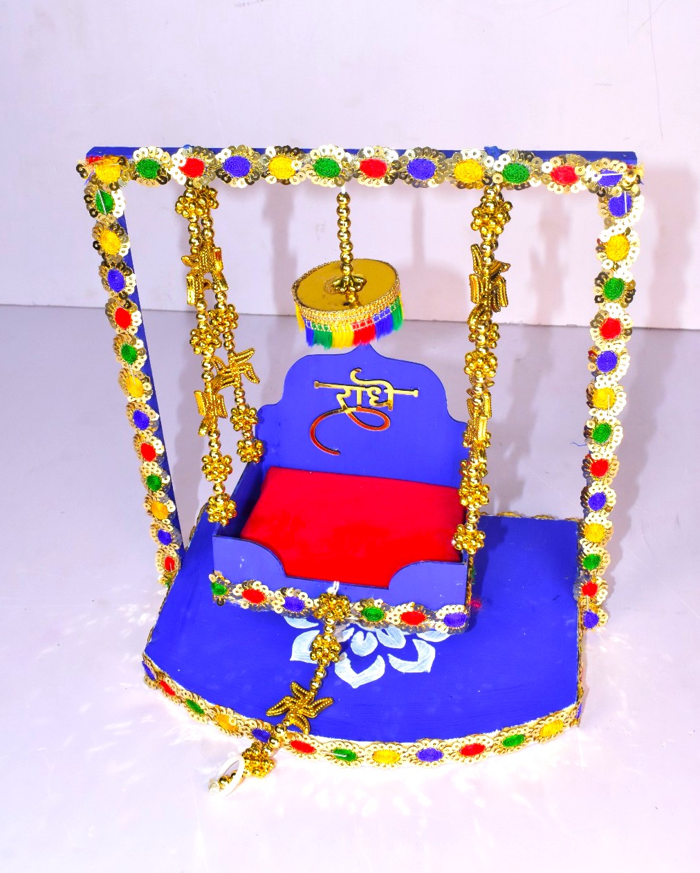 Luxury Handcrafted Radha Krishna Jhula for Laddu Gopal | Decorative Golden Beads & Multicolor Stone Swing for Janmashtami - Image 2