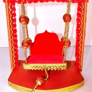 "Royal Crimson Laddu Gopal Jhula – Luxurious Handcrafted Swing for Divine Elegance"