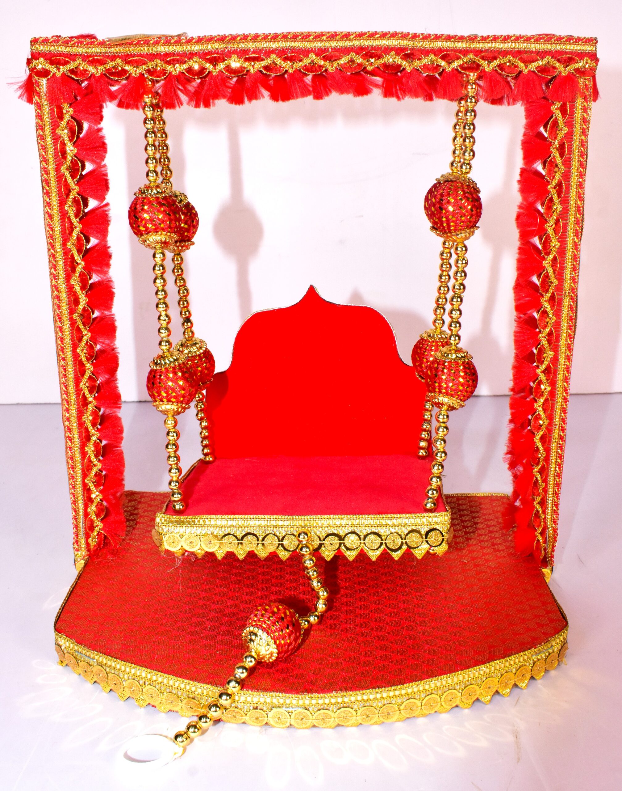 "Royal Crimson Laddu Gopal Jhula – Luxurious Handcrafted Swing for Divine Elegance"