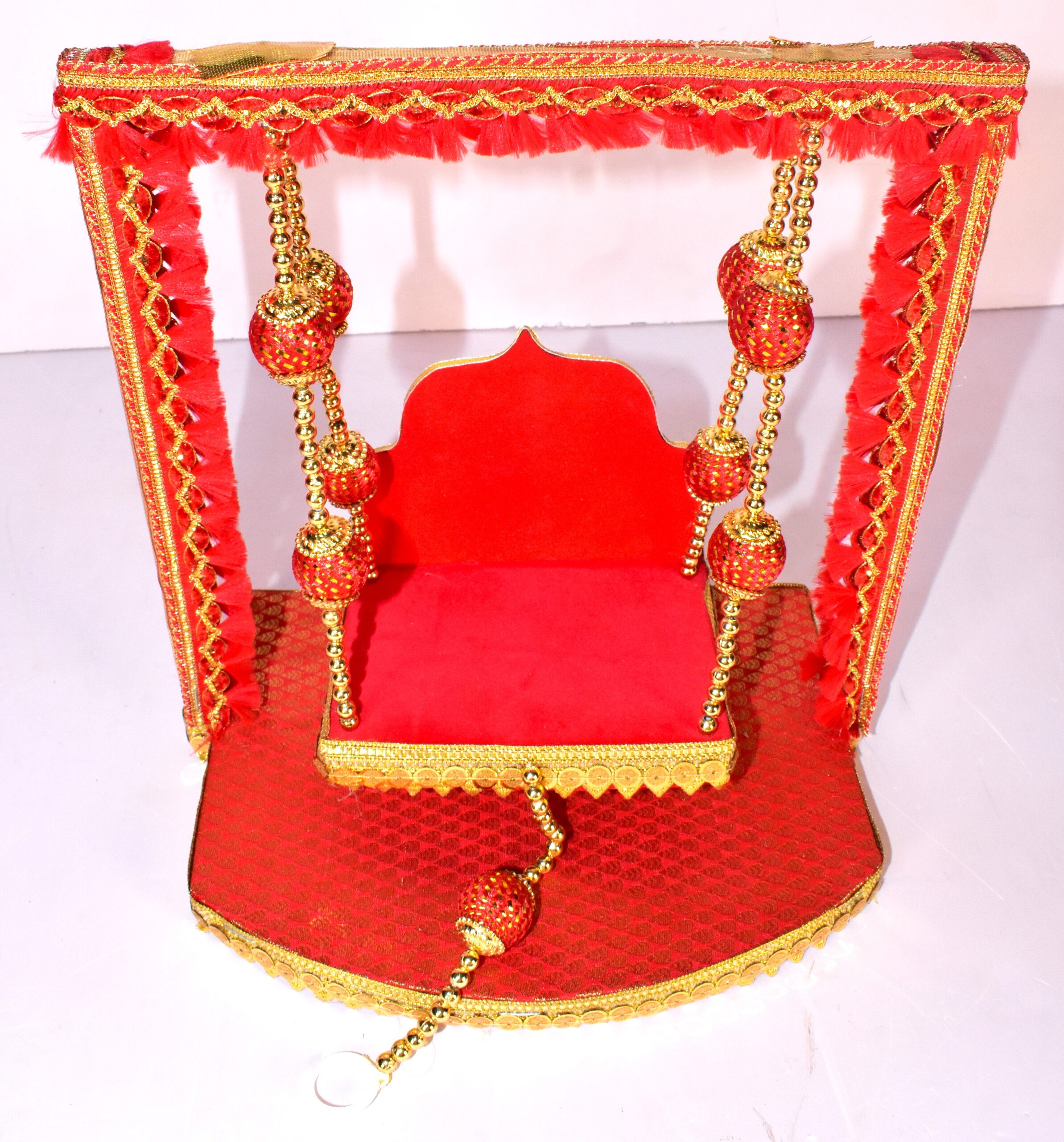 "Royal Crimson Laddu Gopal Jhula – Luxurious Handcrafted Swing for Divine Elegance" - Image 3