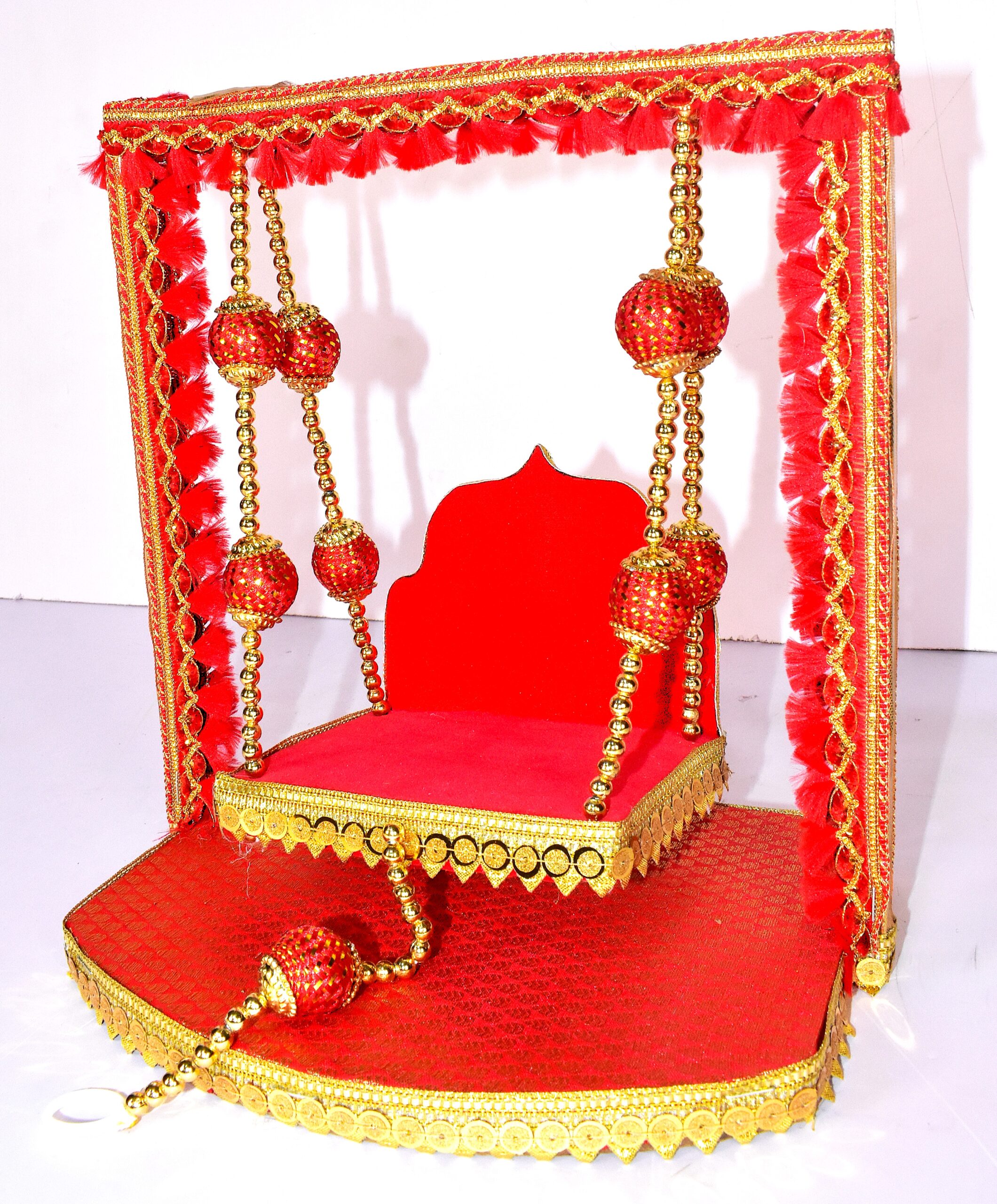 "Royal Crimson Laddu Gopal Jhula – Luxurious Handcrafted Swing for Divine Elegance" - Image 2