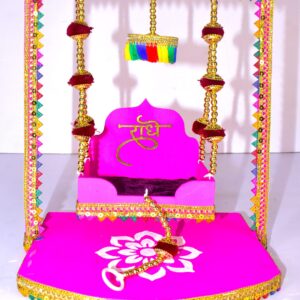"Premium Radha Naam Jhula – Handcrafted Velvet Swing with Traditional Multicolor Embellishments"