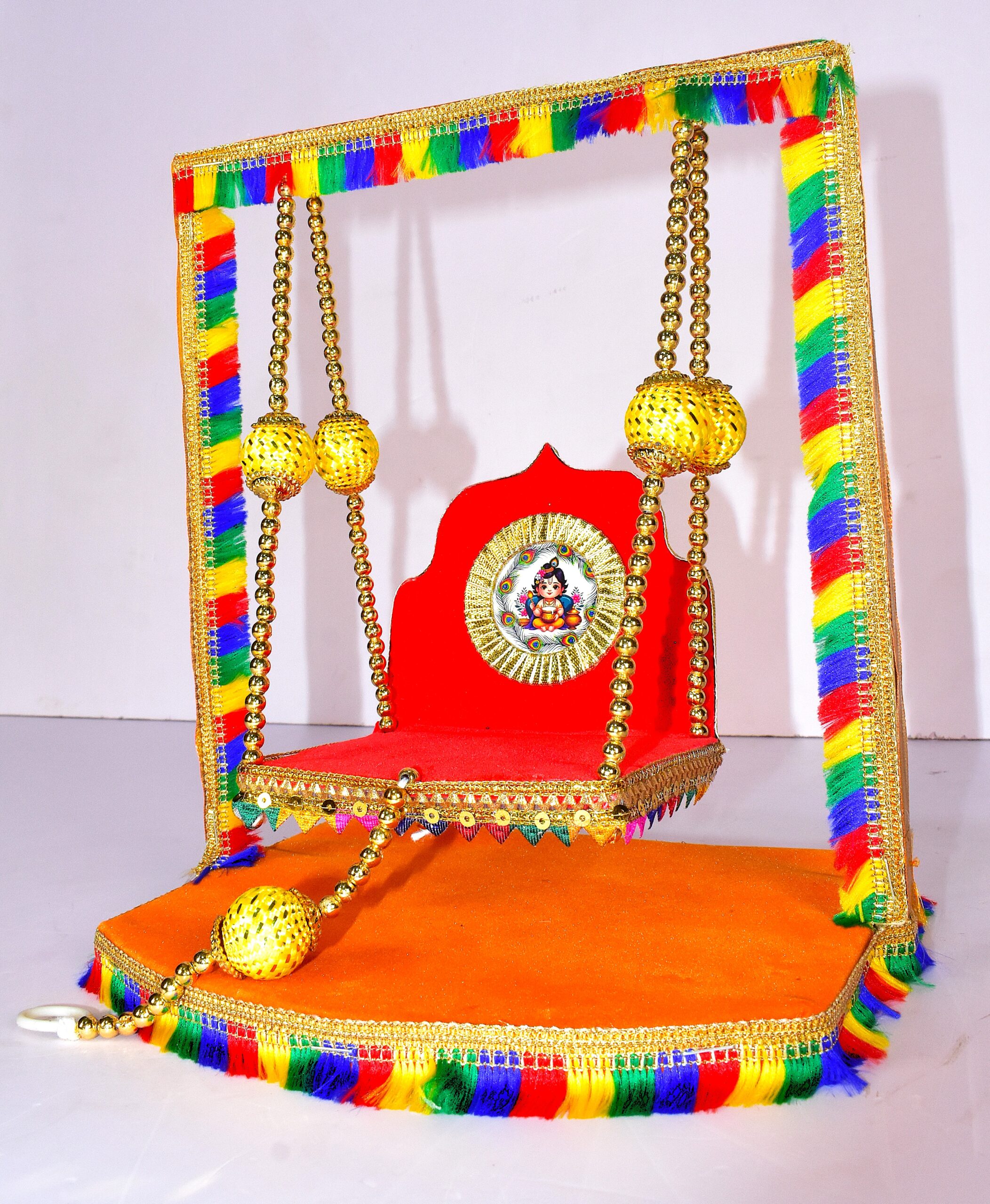 "Colorful Handmade Laddu Gopal Jhula – Vibrant Divine Swing for Festive Temple Décor" - Image 3