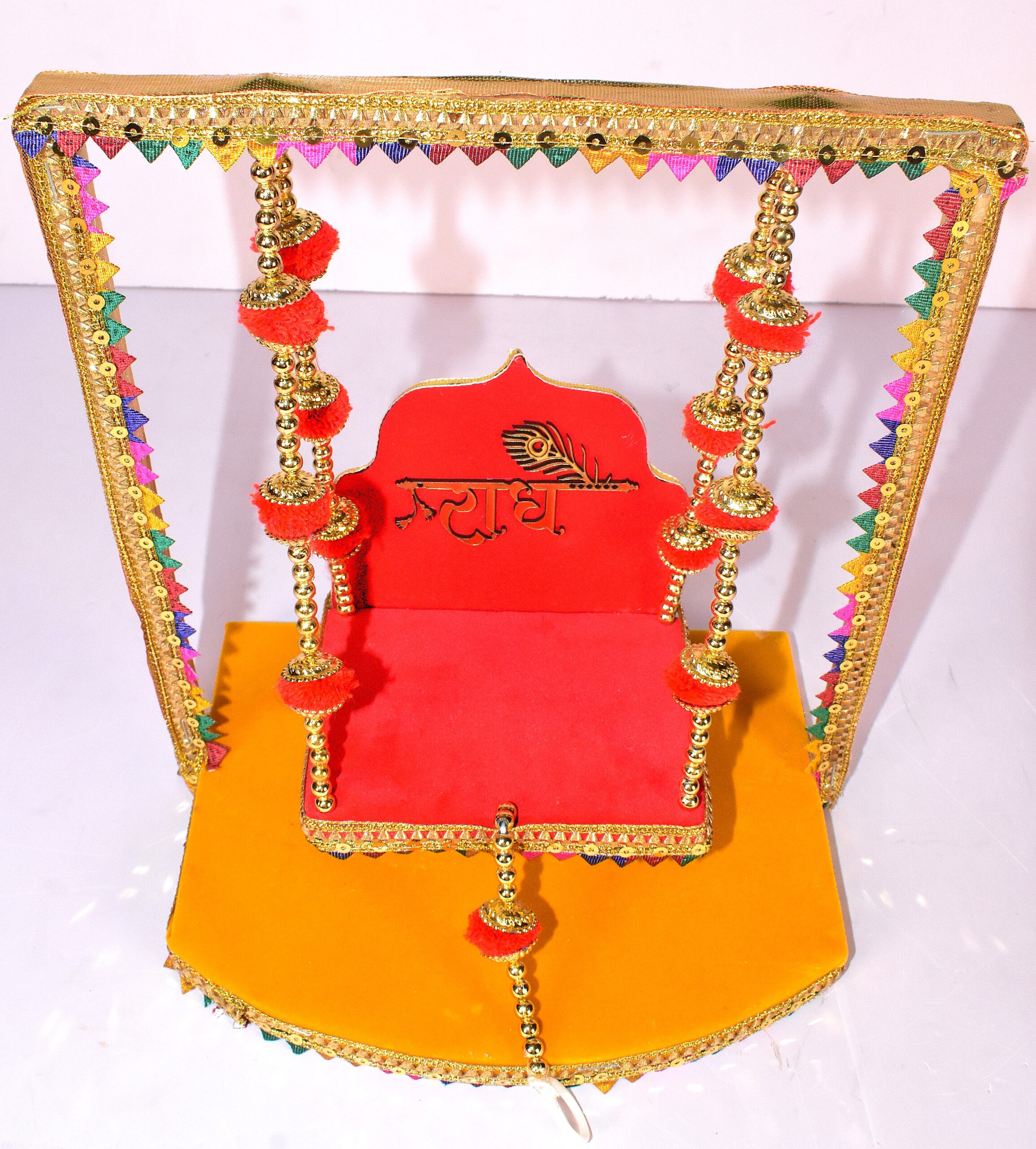 "Shri Radha Krishna Handmade Jhula – Vibrant Velvet Swing for Divine Celebrations" - Image 2