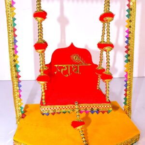 "Shri Radha Krishna Handmade Jhula – Vibrant Velvet Swing for Divine Celebrations"