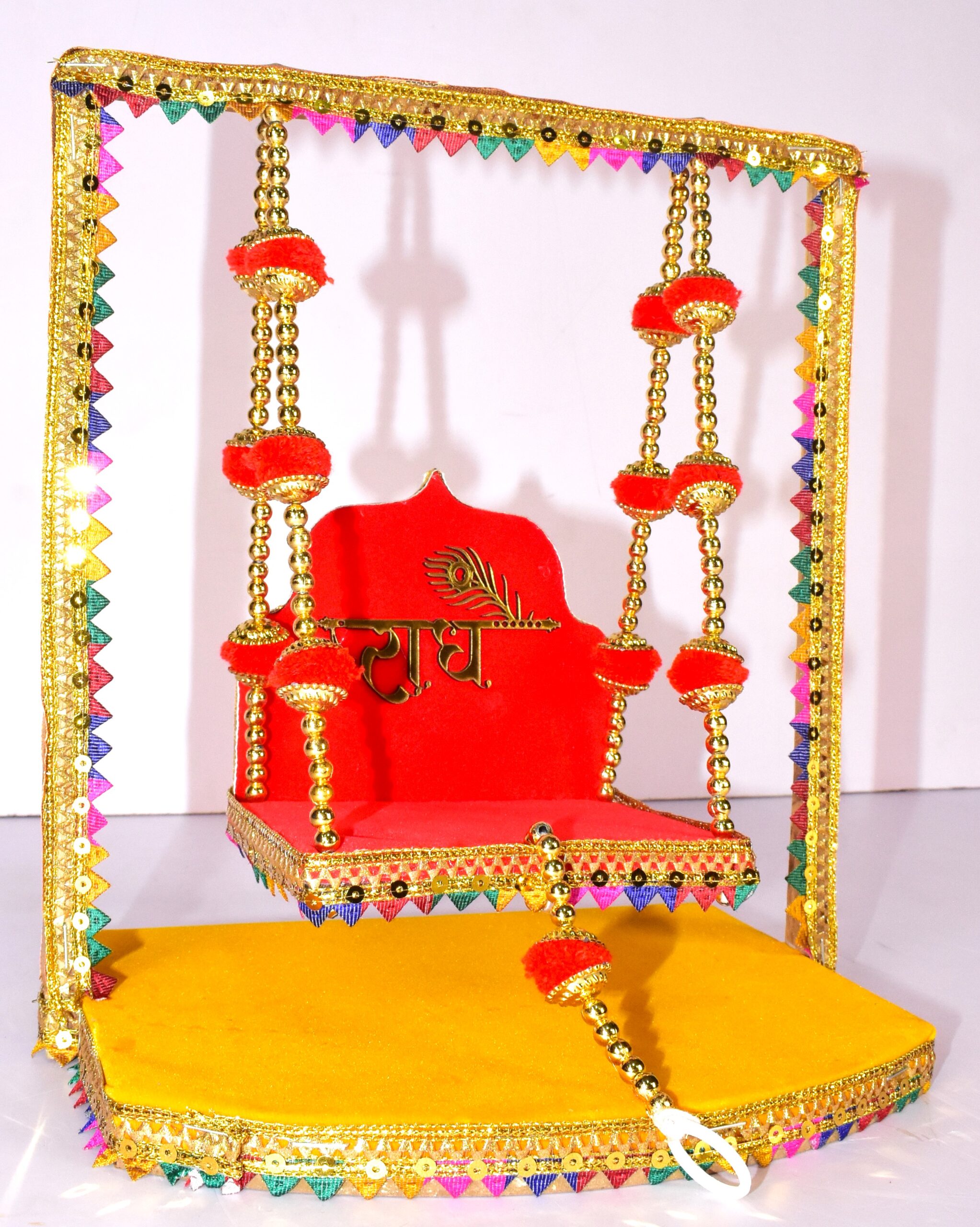 "Shri Radha Krishna Handmade Jhula – Vibrant Velvet Swing for Divine Celebrations" - Image 3
