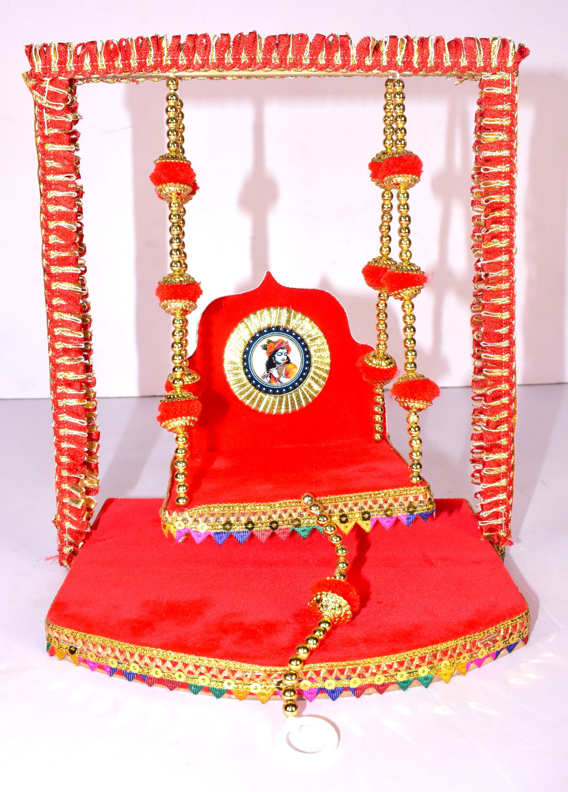"Royal Red Laddu Gopal Jhula – Handcrafted Divine Swing for Krishna Ji"