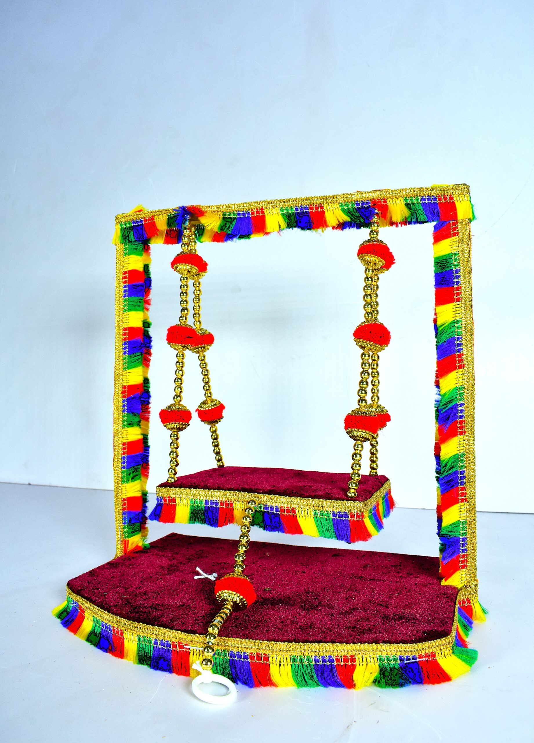 Colorful Laddu Gopal Jhula | Premium Handmade Krishna Swing for Home Temple