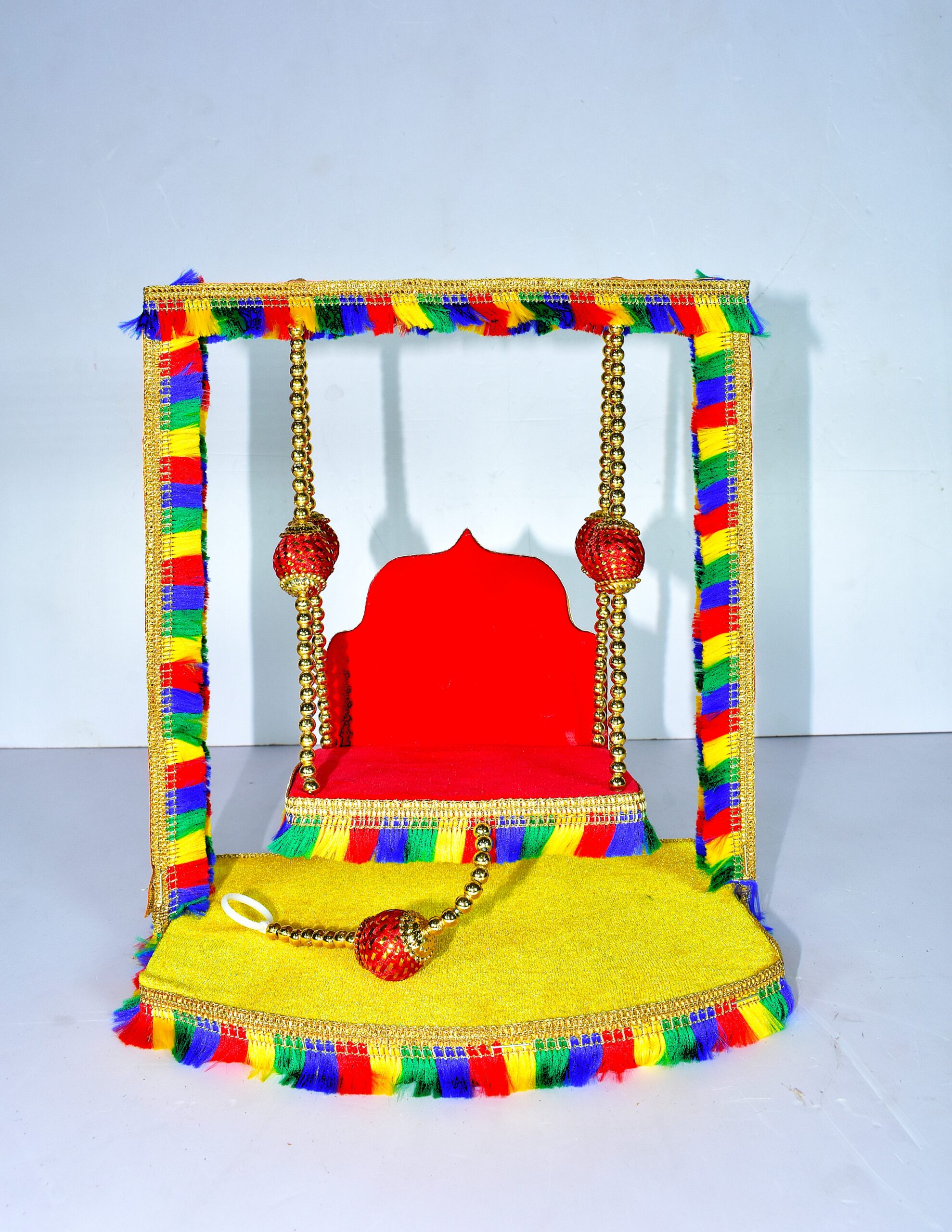 Premium Multicolor Laddu Gopal Jhula | Handmade Krishna Swing for Home Temple