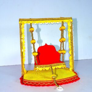 Royal Yellow Laddu Gopal Jhula | Premium Handmade Krishna Swing for Home Temple