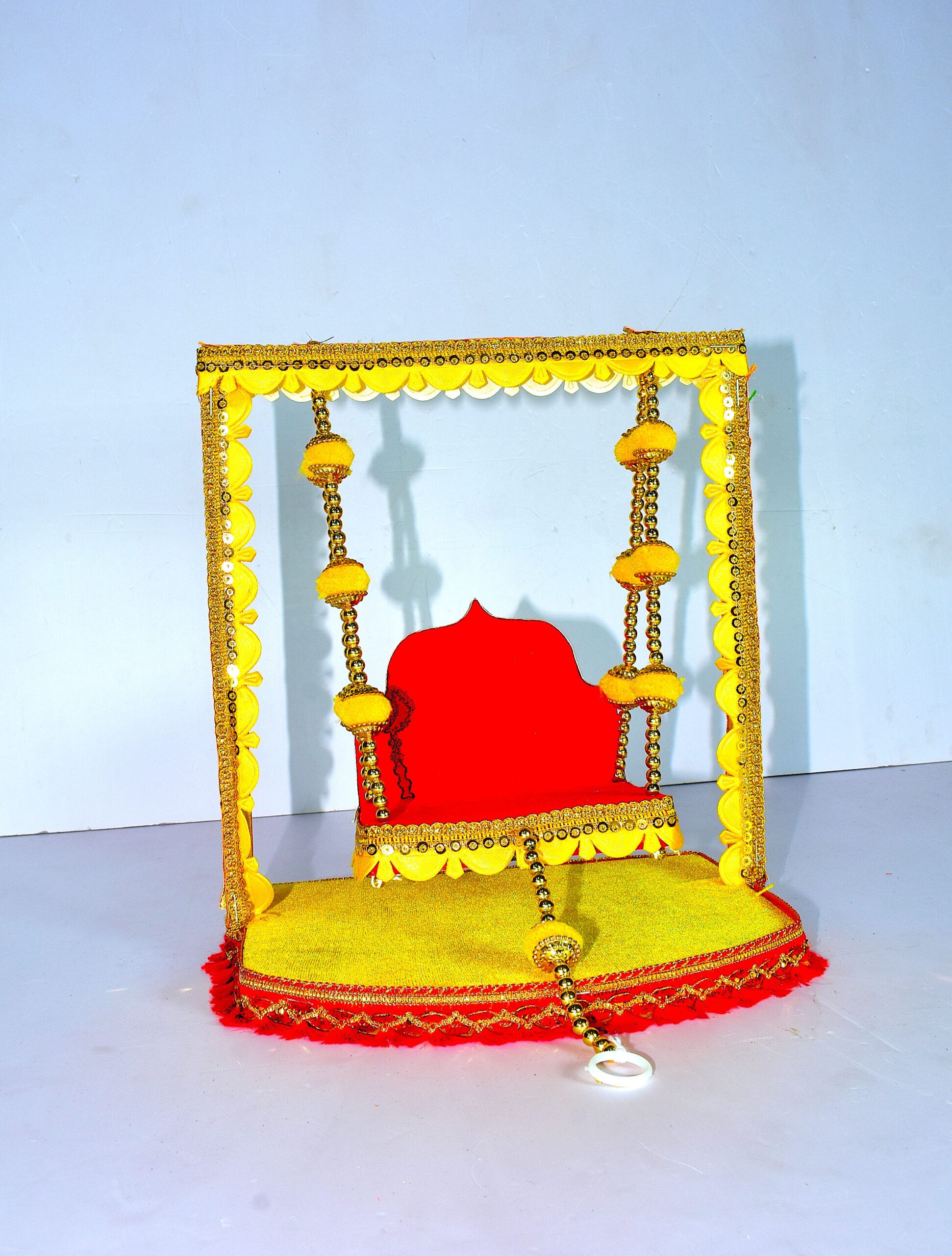 Royal Yellow Laddu Gopal Jhula | Premium Handmade Krishna Swing for Home Temple