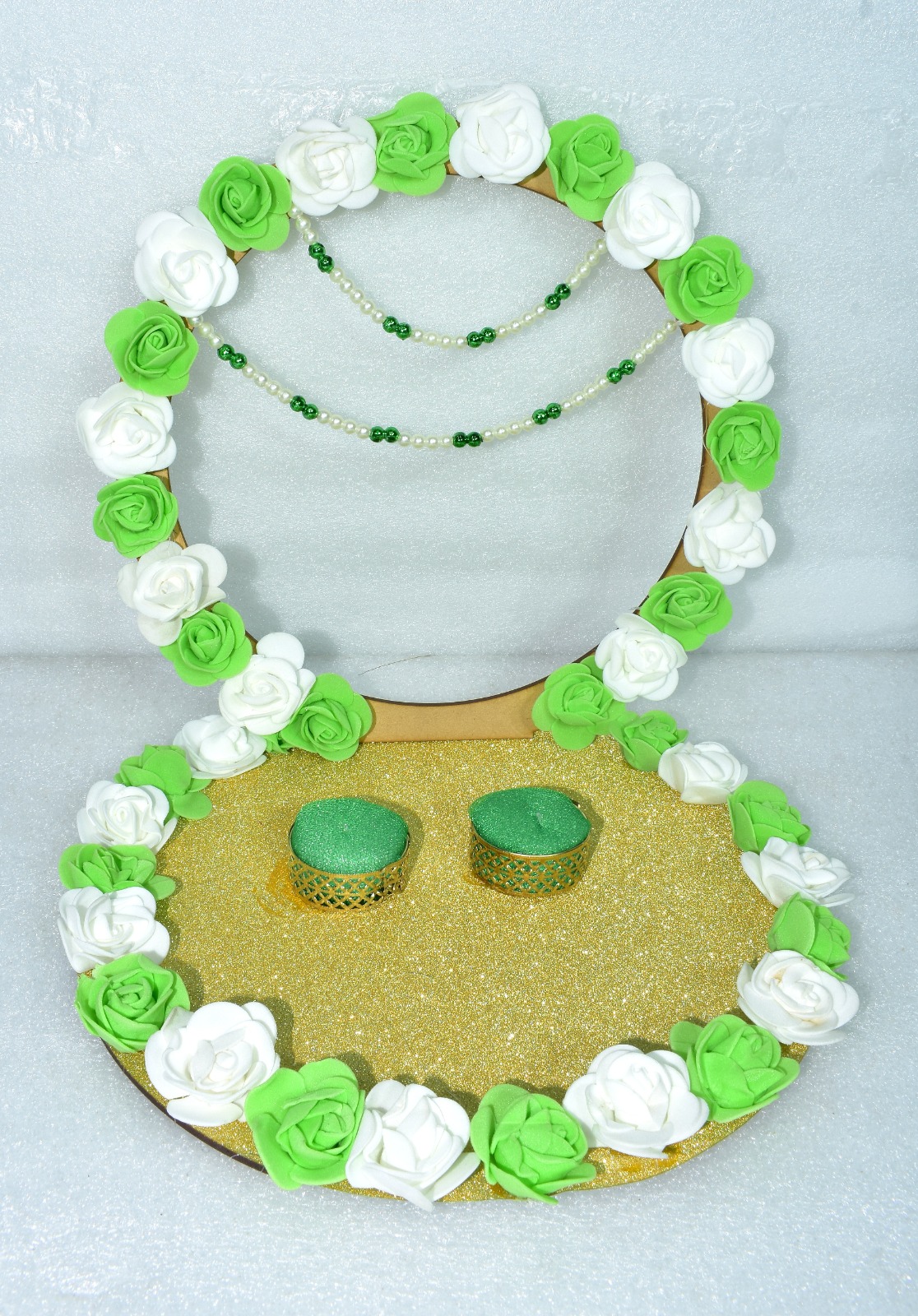 Green & White Floral Ring Ceremony Platter – Elegant Handmade Engagement Décor