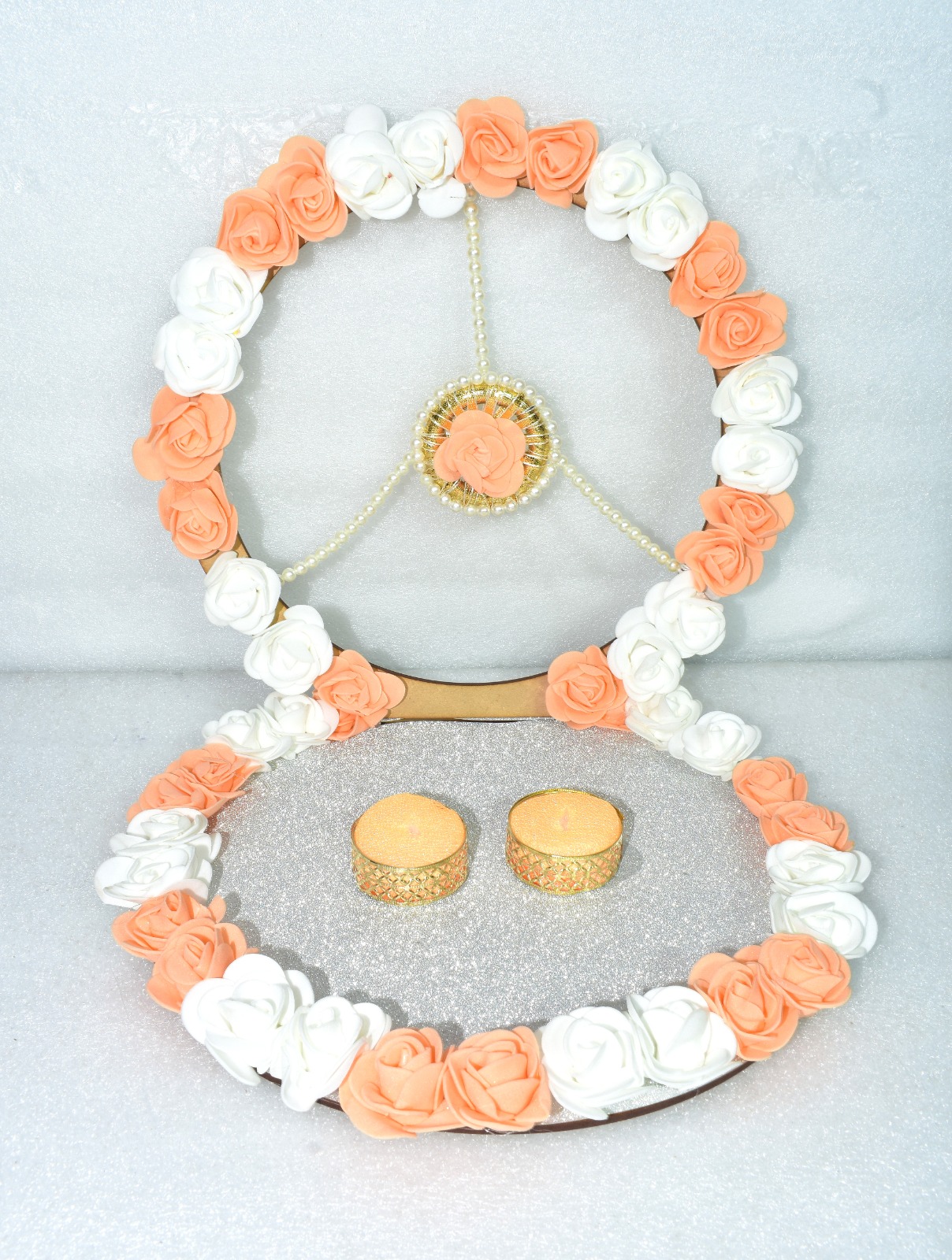 Peach & White Floral Ring Ceremony Platter – Gracefully Handmade for Your Special Day