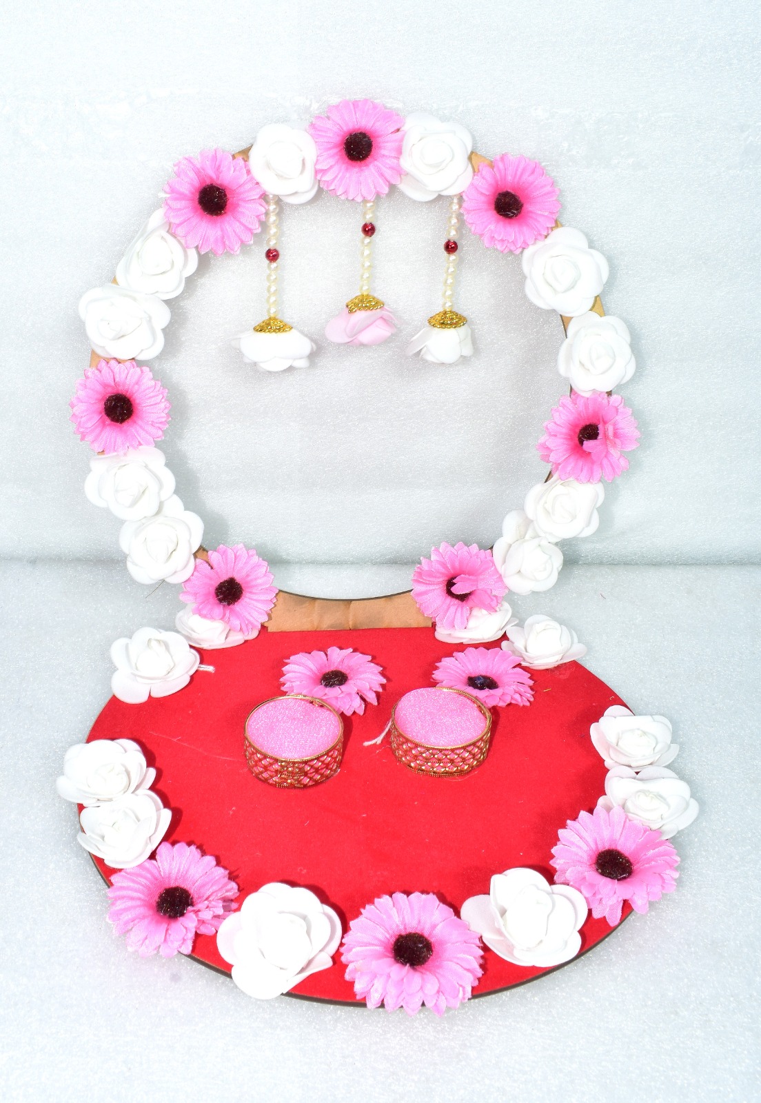Pink & White Floral Ring Ceremony Platter – Elegant Handmade Wedding Décor